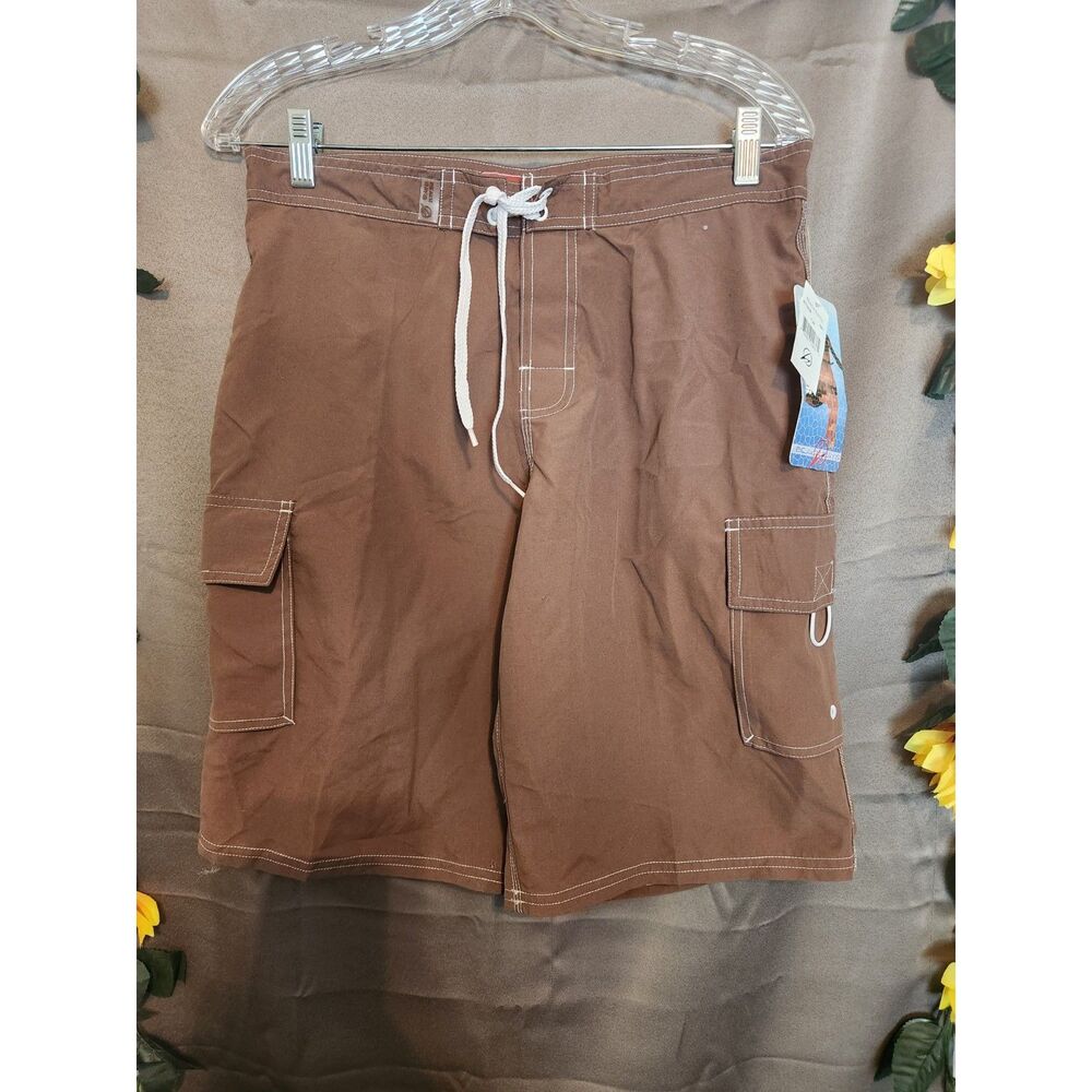 NWT Beach Rays Brown Cargo Board Shorts Swim Trunks Juniors Size 7 JR